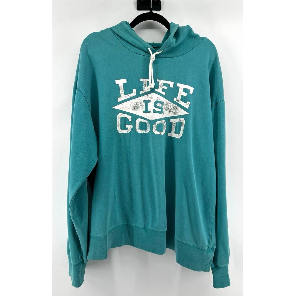 Life is Good Relaxed Fit Hoodie Unisex Size XL Teal